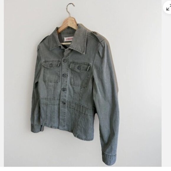 Liquid X Women's Military Army Green Cargo Pockets Jean Jacket Size Medium - Picture 2 of 12